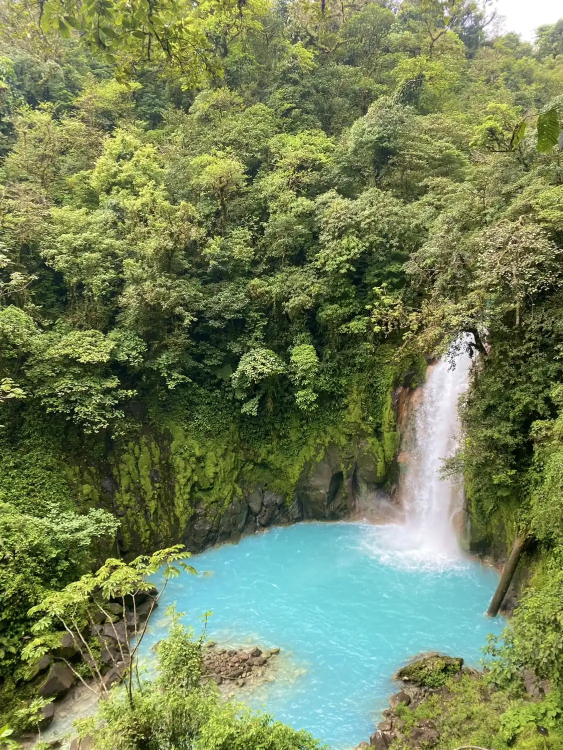 Vue sur la cascade du Rio Celeste dans le parc national Tenorio